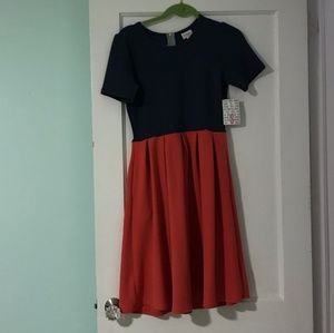 NWT Small LuLaRoe Amelia dress. Navy and Coral.